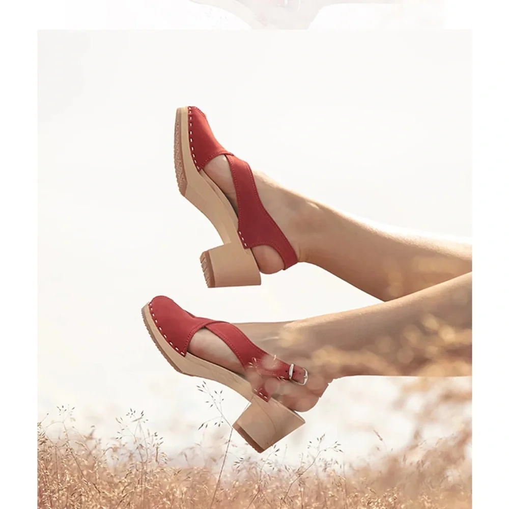 Sandgren Clog Sandals Red Nubuck Leather - Picture 10 of 12